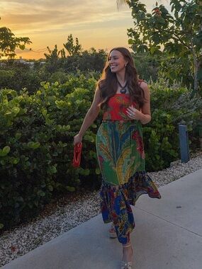 Farm Rio Mixed Print Tiered Maxi Dress w beads
